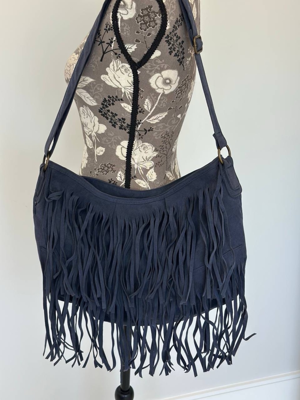 Mossimo Womens Fringe Shoulder Bag - Navy Suede